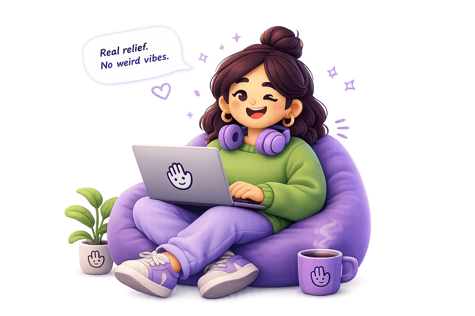 A happy Scratchy customer relaxing with a laptop